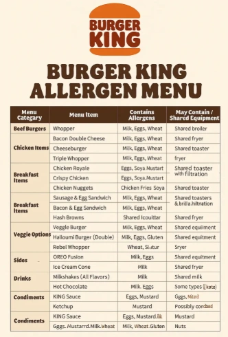 Burger King Allergen Menu